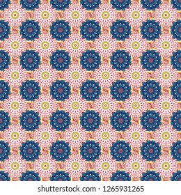 Seamless pattern in blue, white and beige colors. Vector geometrical seamless ornament. Vector background with tiles and rhombus.