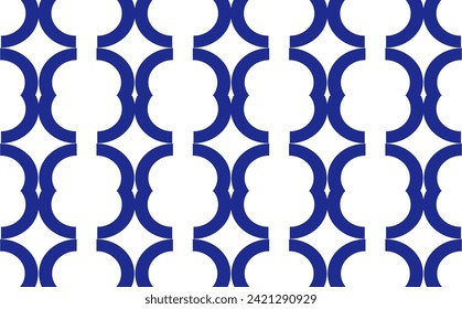 Seamless pattern with blue and white circles on a white background, Circle and diamond pattern in dark blue, repeat, replete pattern, endless fabric pattern