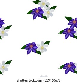 seamless pattern with blue and white clematis