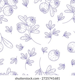 Patrón floral azul y blanco sin fisuras con arándano. estilo Doodle arándano está rodeado de hojas y subgrupos