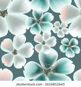 Seamless pattern blue and white flowers gradient. hand drawing. Not AI, Vector illustration.