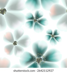 Seamless pattern blue and white flowers gradient. hand drawing. Not AI, Vector illustration.
