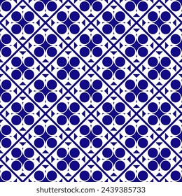 Patrón sin costuras con adorno geométrico azul y blanco. Ilustración vectorial.