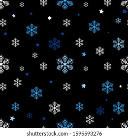 Seamless pattern of blue and white snowflakes on a black background eps10