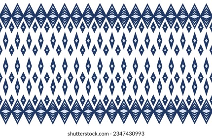 seamless pattern with blue and white stripes, seamless geometric pattern with triangles, traditional culture blue star diamond repeat pattern, replete image, design for fabric printing