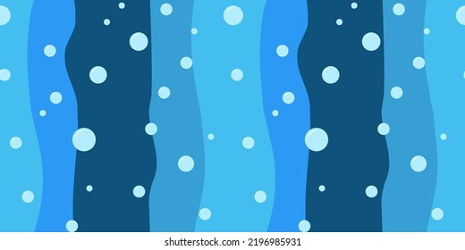 Seamless pattern with blue wide vertical stripes and wate drops. Sea pearls, ocean research, sea gulf. Bright background as a print on clothes, wallpaper, shower curtains.