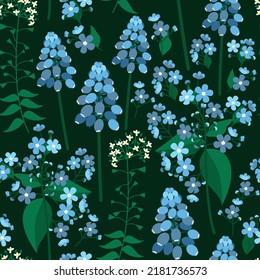 flores silvestres azules de patrón transparente