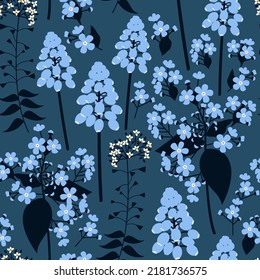 flores silvestres azules de patrón transparente