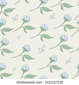 seamless pattern with blue wildflowers in retro style in pastel colors