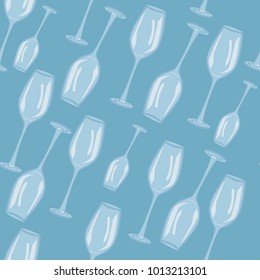 Seamless pattern from blue wine glasses on a blue background