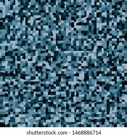 Seamless pattern. Blue winter camouflage made on the basis of pixel design. Shades of ice.