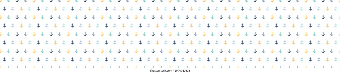 Patrón inoxidable con anclas azules y amarillas.Diseño liso e infantil para tela, textil, papel pintado, ropa de cama, tortillas o prendas de vestir neutras desde el punto de vista del género.