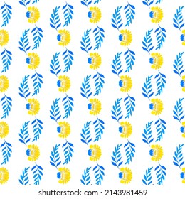 Patrón sin foco con flores azules y amarillas. Arte folclórico ornamental, perfecto para envolver papel, textil, interior o diseño web. 