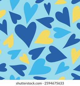 Seamless pattern with blue and yellow hearts