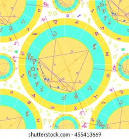 seamless pattern blue - yellow of natal of astrological charts vector illustration