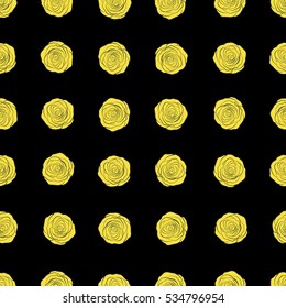 Seamless pattern with blue and yellow rose flowers, vector floral illustration in vintage style.
