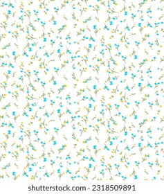 Seamless pattern with blue and yellow simple flowers. Fashion textile print. Vector illustration