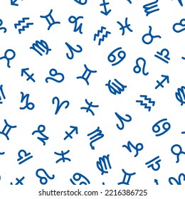 Seamless pattern with blue zodiac signs.