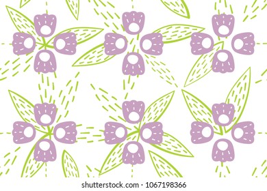 seamless pattern with bluebell, campanula naive style. Flowers stylized on white background