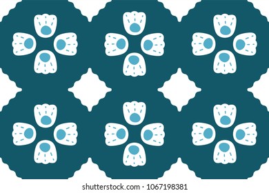 seamless pattern with bluebell, campanula naive style. Flowers stylized on dark blue background