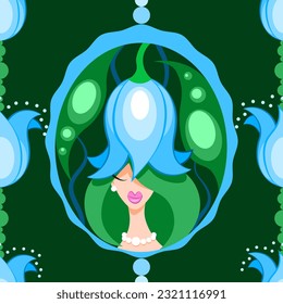 Seamless pattern with bluebells fairy. Vector illustration. 