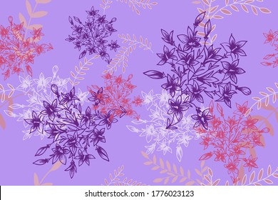 seamless pattern, bluebells flowers on purple background, vector illustration