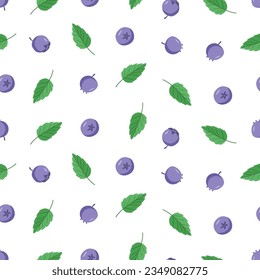 Seamless pattern of blueberries berries. Summer background with berries wallpaper.