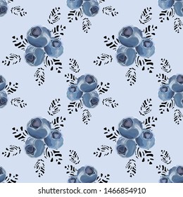 Seamless pattern with blueberries. Blue berry. Berry background. Vector illustration.