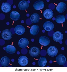  Seamless pattern blueberries. drawing, illustration, creative design.