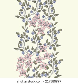 Seamless pattern with  blueberries. hand drawn loral background.