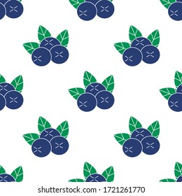 Patrón transparente con icono de arándanos sobre fondo blanco. Frutas de verano para un estilo de vida saludable. Fruta orgánica. Estilo de caricatura. Ilustración vectorial para cualquier diseño.