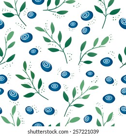 Seamless pattern with blueberries and leaves. Gradient color. Vector.
