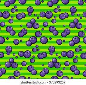 Seamless Pattern with Blueberries on a Green Striped Background. Berry Texture.