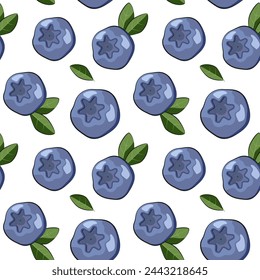 Seamless pattern with blueberries on a white background for fabric, wallpaper, wrapping paper, etc.