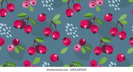 Seamless pattern with blueberries. Summer bright abstract natural plant print. Vector graphics.
