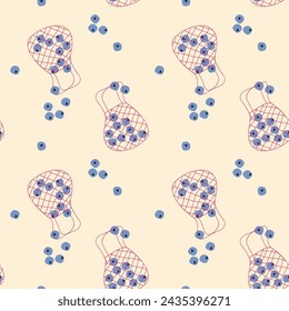 Seamless pattern with blueberry and bag. Great for fabric, textile