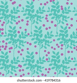 Seamless pattern with blueberry bushes and berries