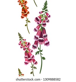 Seamless pattern. Blueberry bushes, different plants. Bouquets of wild flowers. Flower meadow. Hand drawn illustration