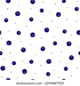 Seamless pattern of blueberry and dots. Ornament for wrapping paper, fabric. Elements for your design print, website, poster, postcard. Vector stock illustration isolated on white background