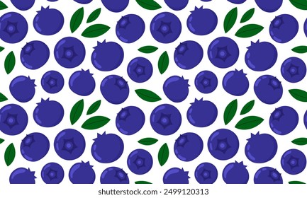 Seamless pattern with blueberry. Fresh summer juicy berry background. Flat Vector illustration 