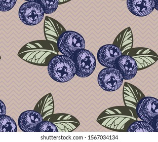 Seamless pattern with blueberry. Hand drawing decorative background. Vector pattern. Print for textile, cloth, wallpaper, scrapbooking
