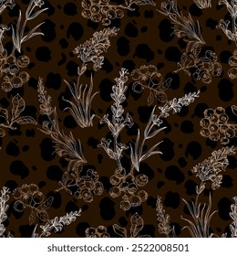 Padrão sem emenda com Blueberry e Lavanda. Fundo desenhado à mão estilo de esboço de cor. Ilustração detalhada, desenhada à mão. Ótimo para tecido e têxtil, estampas, convite, embalagem