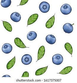 seamless pattern blueberry with leaves contour on white background, symbol of summer. design holiday greeting card and invitation of seasonal summer holidays, beach parties, tourism and travel