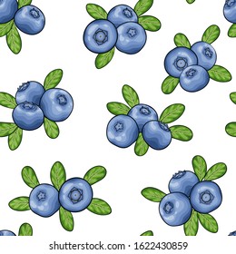 seamless pattern blueberry with leaves contour on white background, symbol of summer. design holiday greeting card and invitation of seasonal summer holidays, beach parties, tourism and travel.