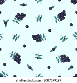 Seamless pattern of blueberry and leaves. flat vector illustration.