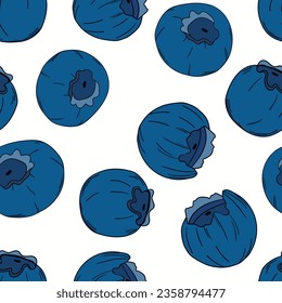 Seamless pattern with blueberry. Natural fresh ripe tasty blueberries. Vector illustration for background, packaging, textile, fabric and various other designs.
