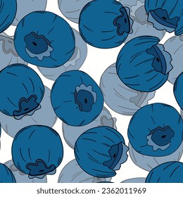 Seamless pattern with blueberry. Natural fresh ripe tasty blueberries. Vector illustration for background, packaging, textile, fabric and various other designs.
