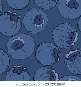 Seamless pattern with blueberry. Natural fresh ripe tasty blueberries. Vector illustration for background, packaging, textile, fabric and various other designs.