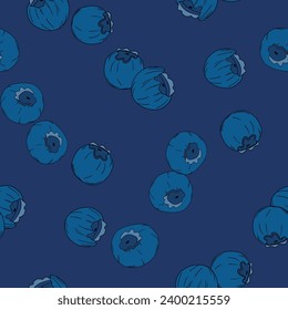 Seamless pattern with blueberry. Natural fresh ripe tasty blueberries. Vector illustration for background, packaging, textile, fabric and various other designs.