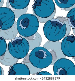 Seamless pattern with blueberry. Natural fresh ripe tasty blueberries. Vector illustration for background, packaging, textile, fabric and various other designs.